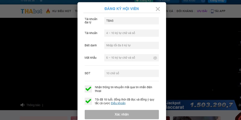 Nếu gặp sự cố khi đăng ký, hãy liên hệ Thabet